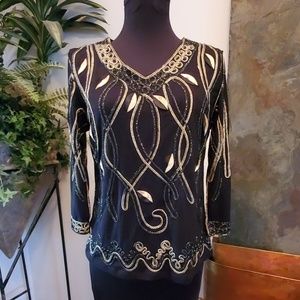Once Again black and gold dressy top - Sz Med